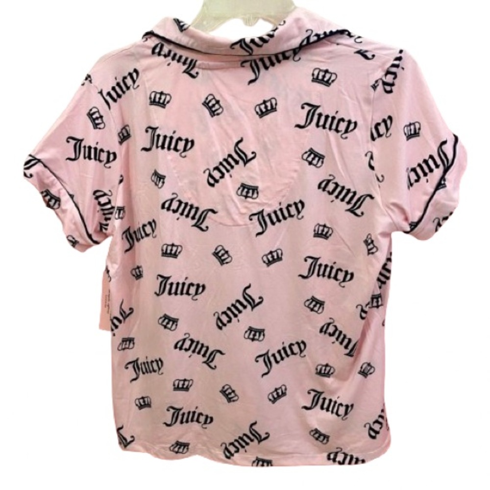 NEW Juicy Couture Pink Button Up Shirt And Shorts Pajama Set Size Medium - Picture 4 of 14